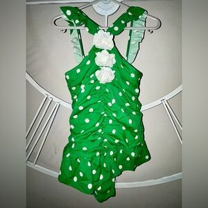 Janie and Jack Green Polka Dot Swimsuit with White Accents